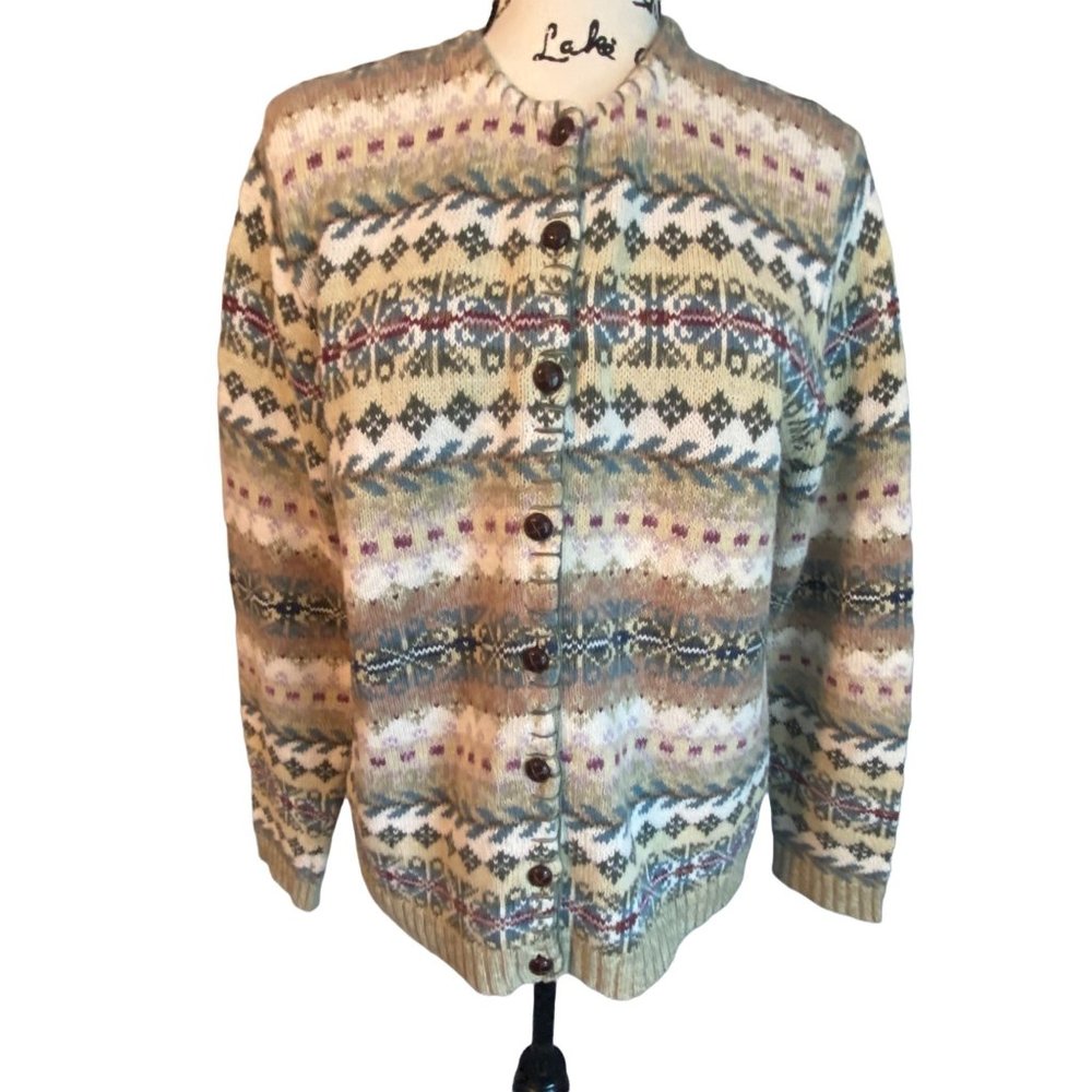 Vintage 90s Tiara International Ramie Cotton Fair Isle Sweater Sz Medium